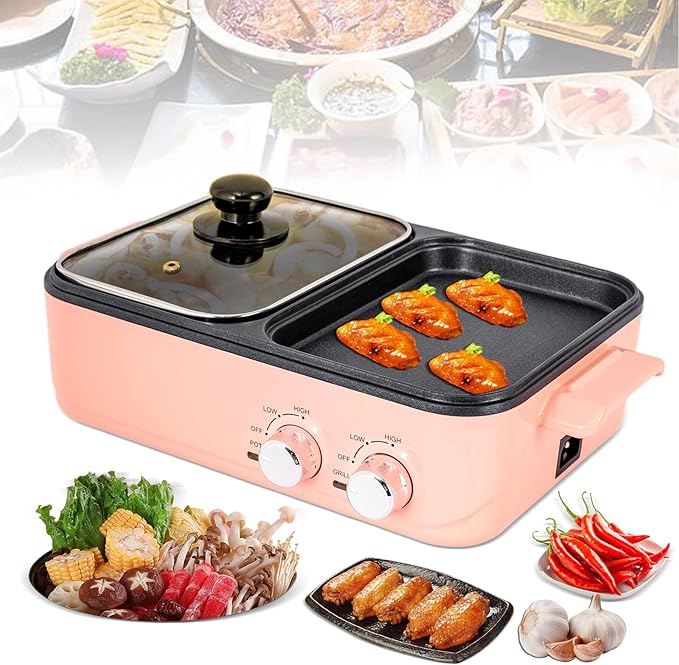 Hot Pot Electric with Grill, 2 in1 Indoor NonStick Shabu Shabu Pot & Frying Pan
