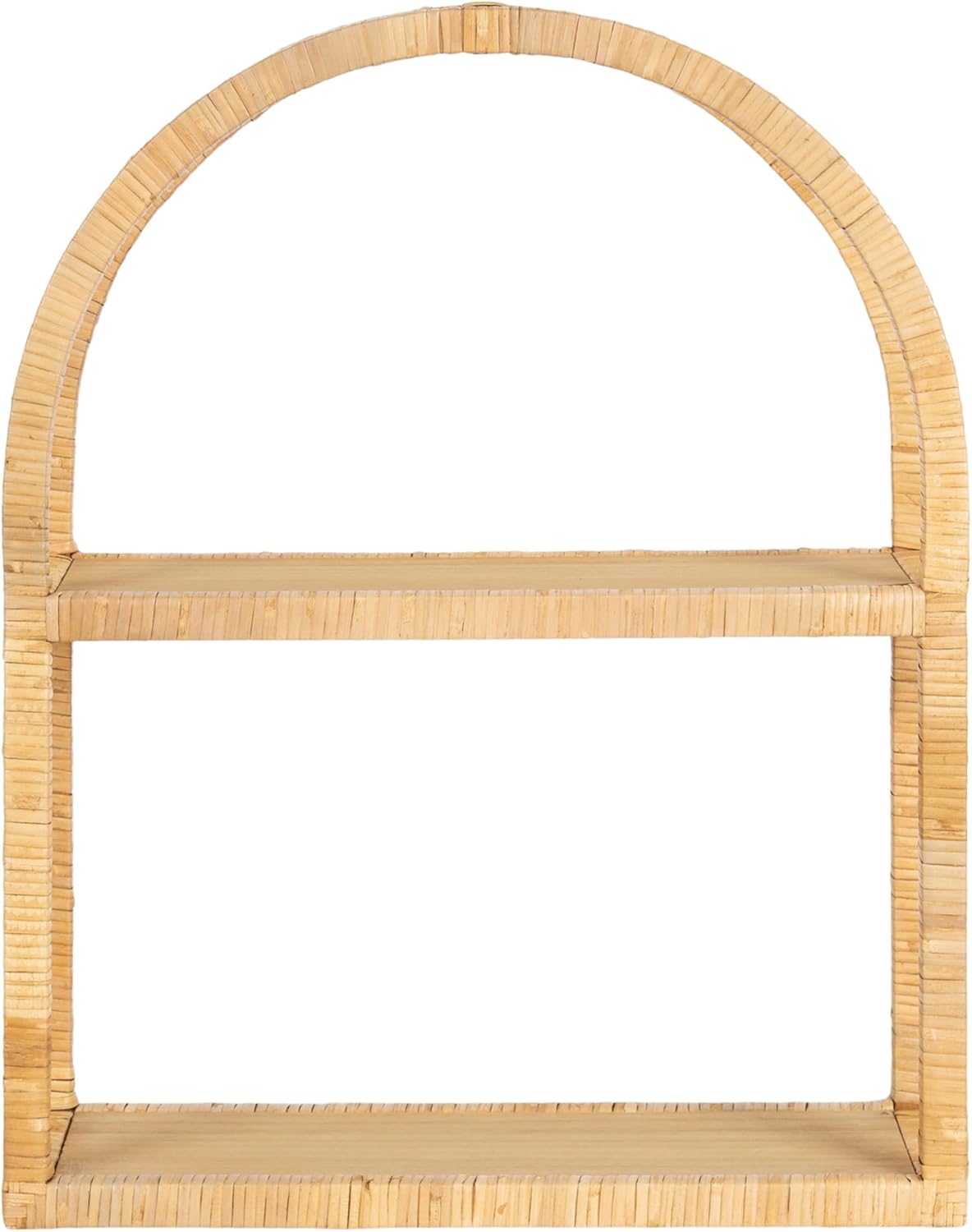 Kate and Laurel Rahmati Modern Two-Tier Arched Rattan Wall Shelf, 18 x 7 x 23, Natural Rattan, Boho Arch Wall Shelves for Over-the-Toilet Storage or Dorm Room Storage Shelf