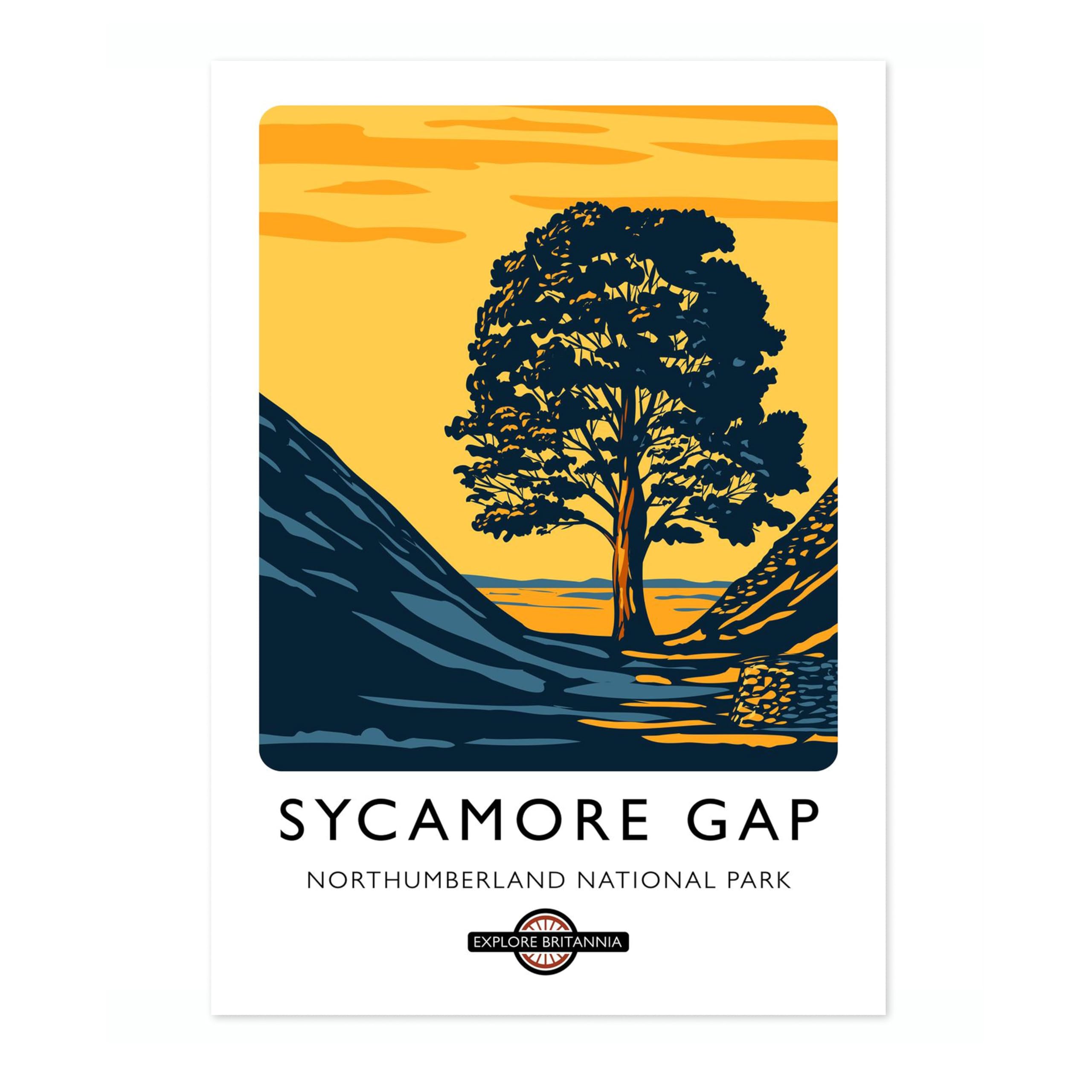 Sycamore Gap, Northumberland National Park England Travel Poster, Explore Britain Modern Illustration Destination Print, Modern British UK Living Room Decor, 50x70cm (Print Only) - 50x70cm — image 1