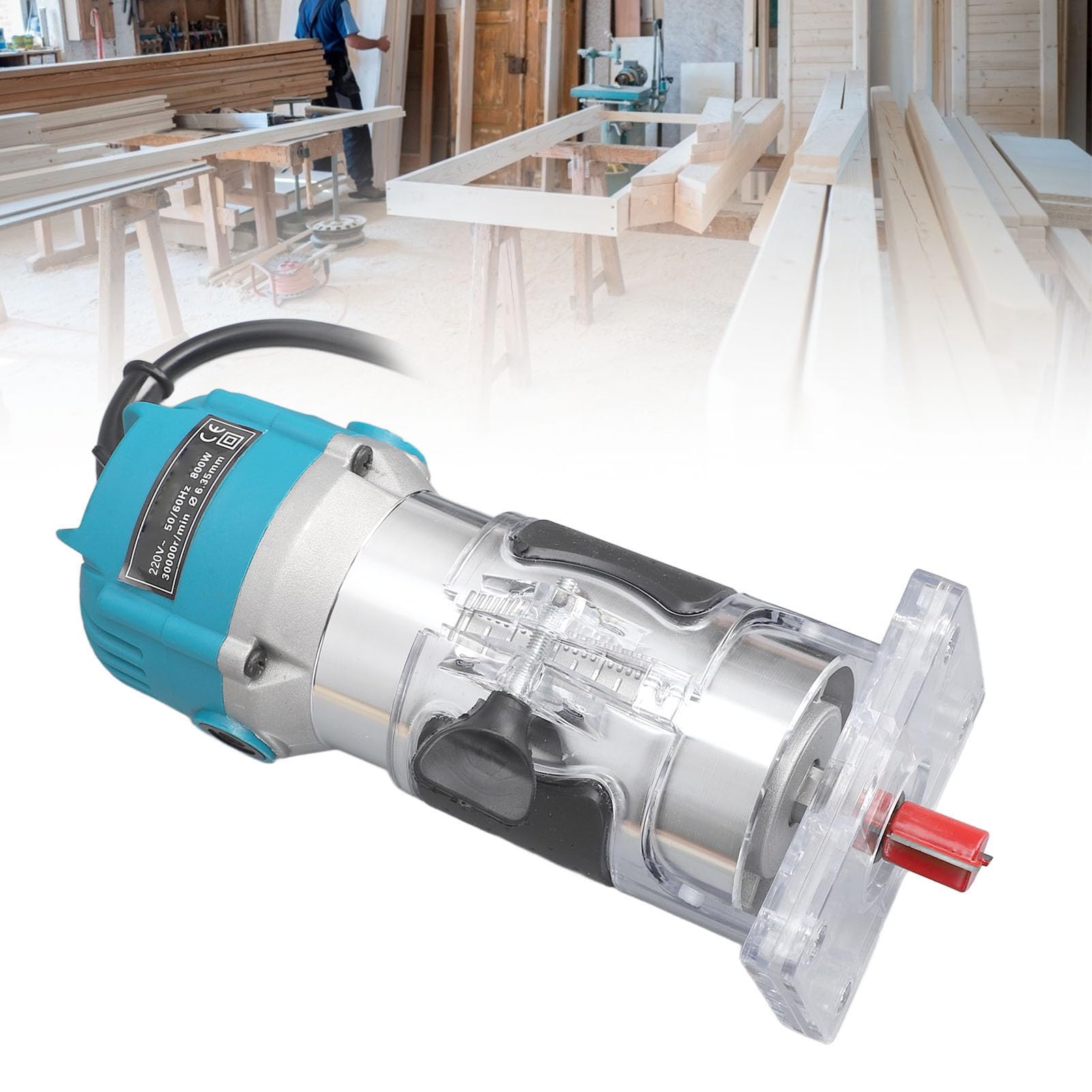 Fresadora eléctrica compacta de 800 W, motor de 6,5 amperios para carpintería precisa, amplia gama de accesorios, fresadora de madera con riel guía lineal (enchufe de la UE)