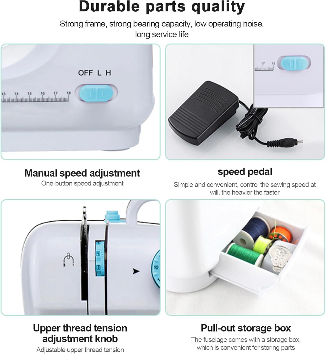 Mini Sewing Machine for Beginners with 11 Replaceable Presser Feets, Portable Sewing Machine Built-in 12 Stitches, Extension Table, Reverse Sewing, 2 Speed Foot Pedal, 97pcs Sewing Kit (Blue)