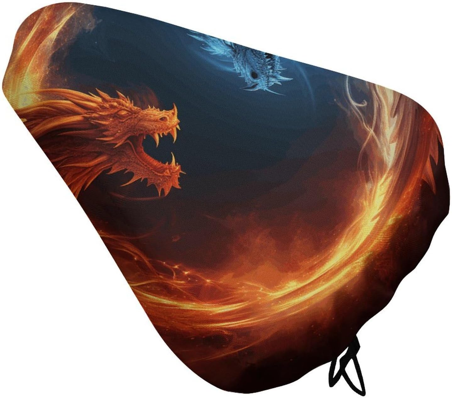 Fire and Ice Dragons Bike Seat Cover Soft Padded, Extra Wide Bike Seat Cushion for Women Men Comfort, Replacement Waterproof Bicycle Seats Cushion with Drawstring, Fit for Road/Mountain/Exercise/Spin