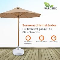 GARDENIX Suport rotund pentru umbrelă de soare, aspect ratan alb, din plastic, cu posibilitate de umplere cu nisip, apă sau pietriș, pentru grădină, terasă sau plajă, suport pentru umbrelă 5
