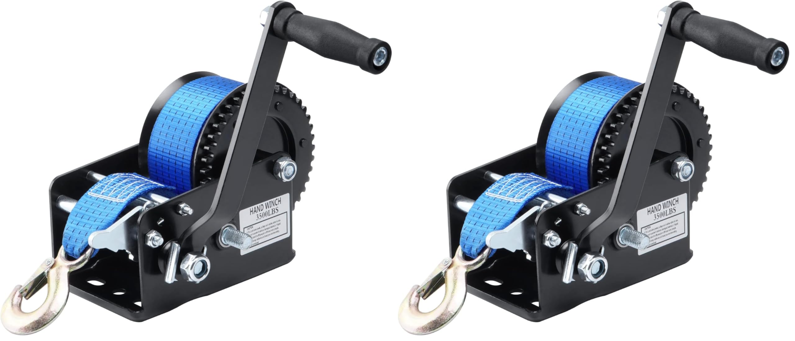 Boat Trailer Winch Hand Winch 3500lbs Heavy Duty Hook with 33ft (10m) Polyester Strap Hand Crank Winch, Two Way Ratchet Boat Winch for Trailer Truck ATV Boat (Pack of 2)