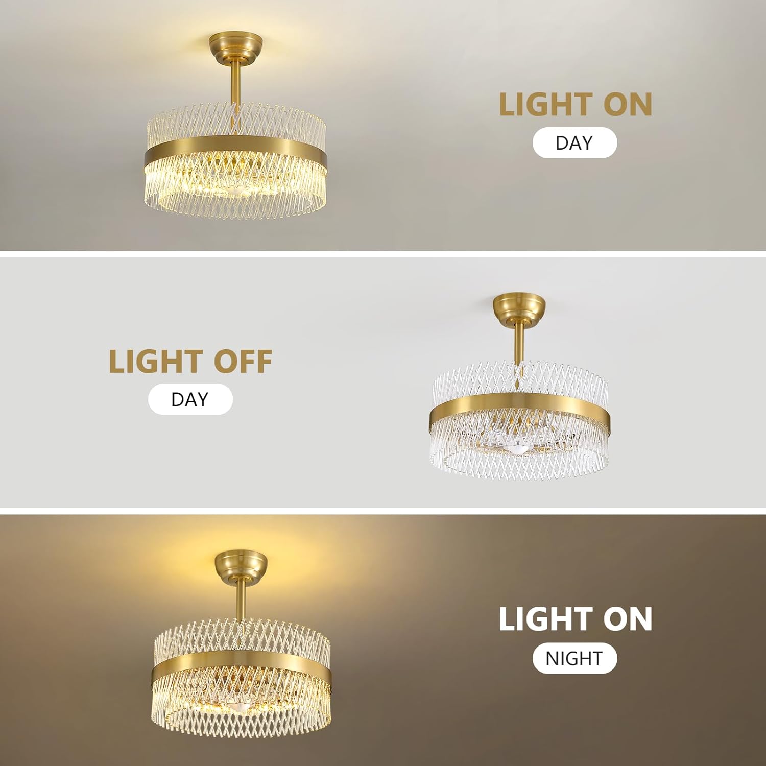 NOXARTE 20" Gold Crystal Ceilng Fan with Lights and Remote, Dimmable Fandelier Ceiling Fan Light, LED Modern Chandelier Fan with 6 Speeds for Bedroom Living Room