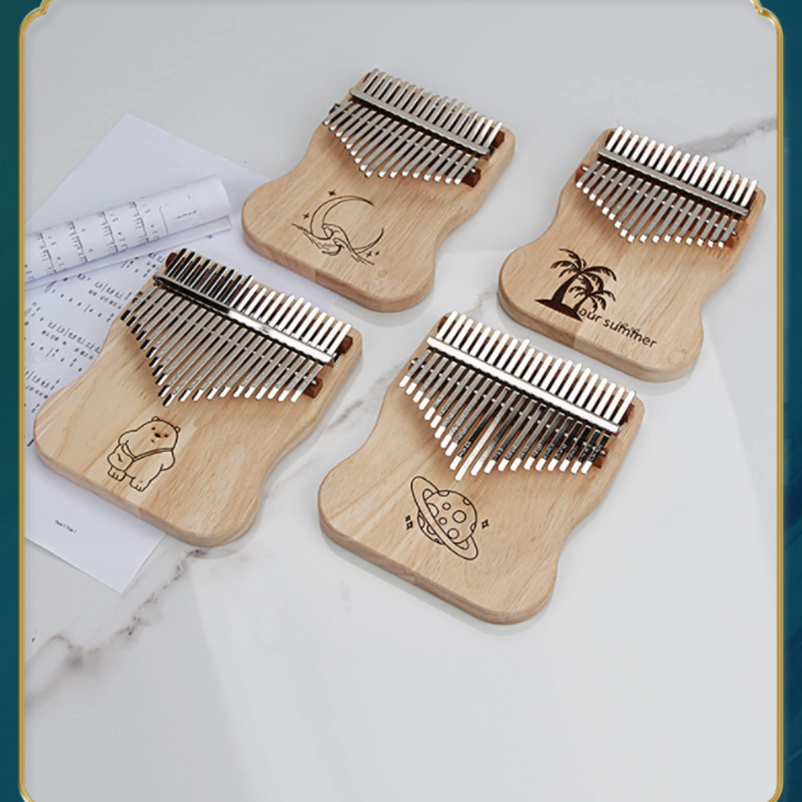 Suono Squisito Thumb Piano in Legno massello ， 21 Toni ， Accessori Musicali per Studenti Principianti da Imparare ， 4 Modelli Diversi Facile da Giocare