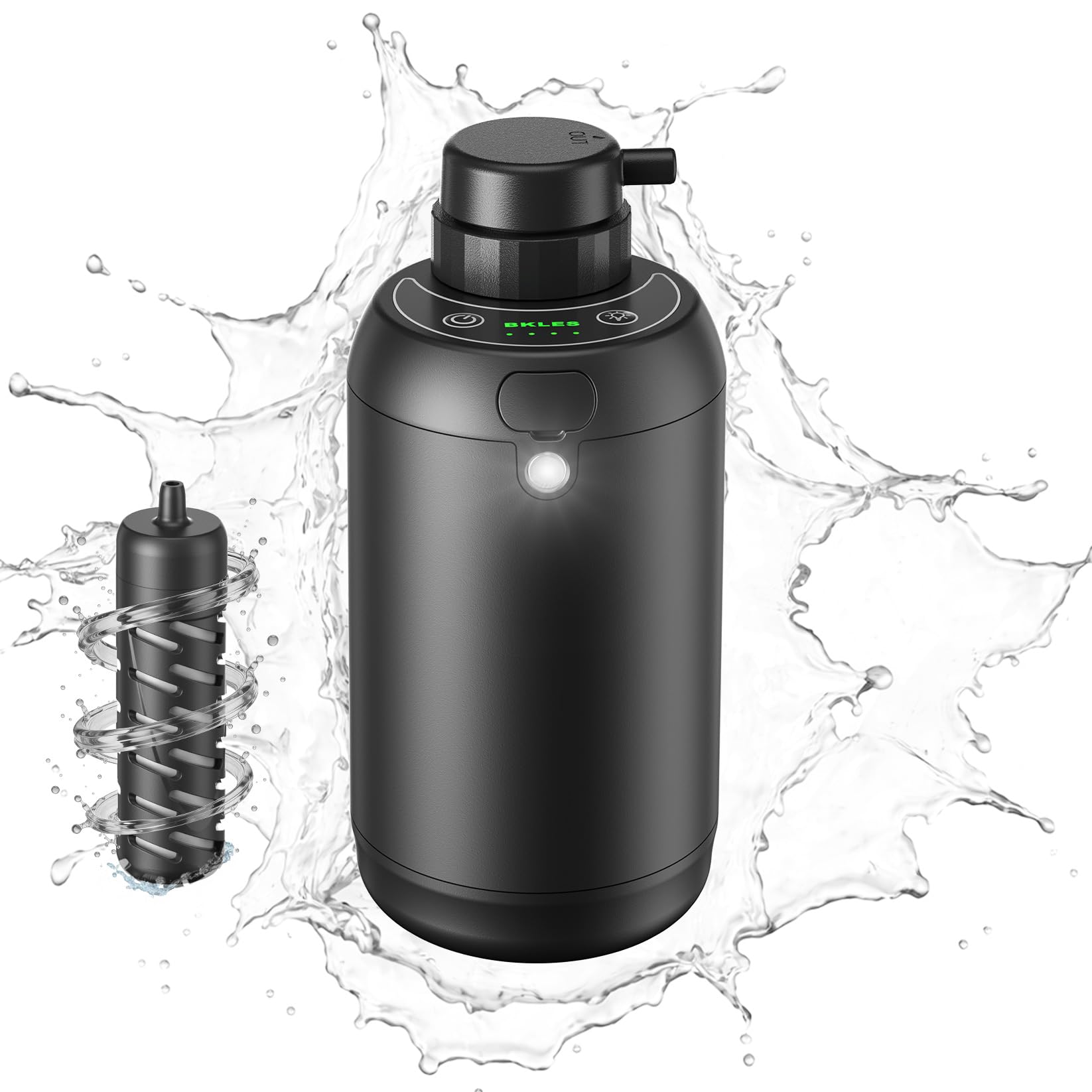 BKLES Filtro de agua eléctrico para camping, purificador de agua portátil para supervivencia, sistema de filtración de 6 etapas de 0,01 micras con luz de emergencia para senderismo, mochileros y uso