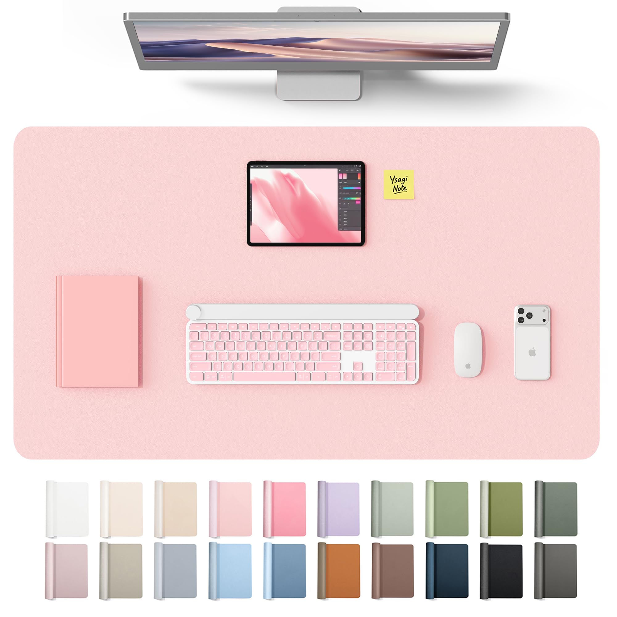 YSAGi Leather Desk Protector, Office Mat, Large Mouse Mat, Non-Slip PU Leather Blotter, Laptop Desk Mat, Waterproof Writing Pad for Office and Home(Light Pink, 40" x 24")