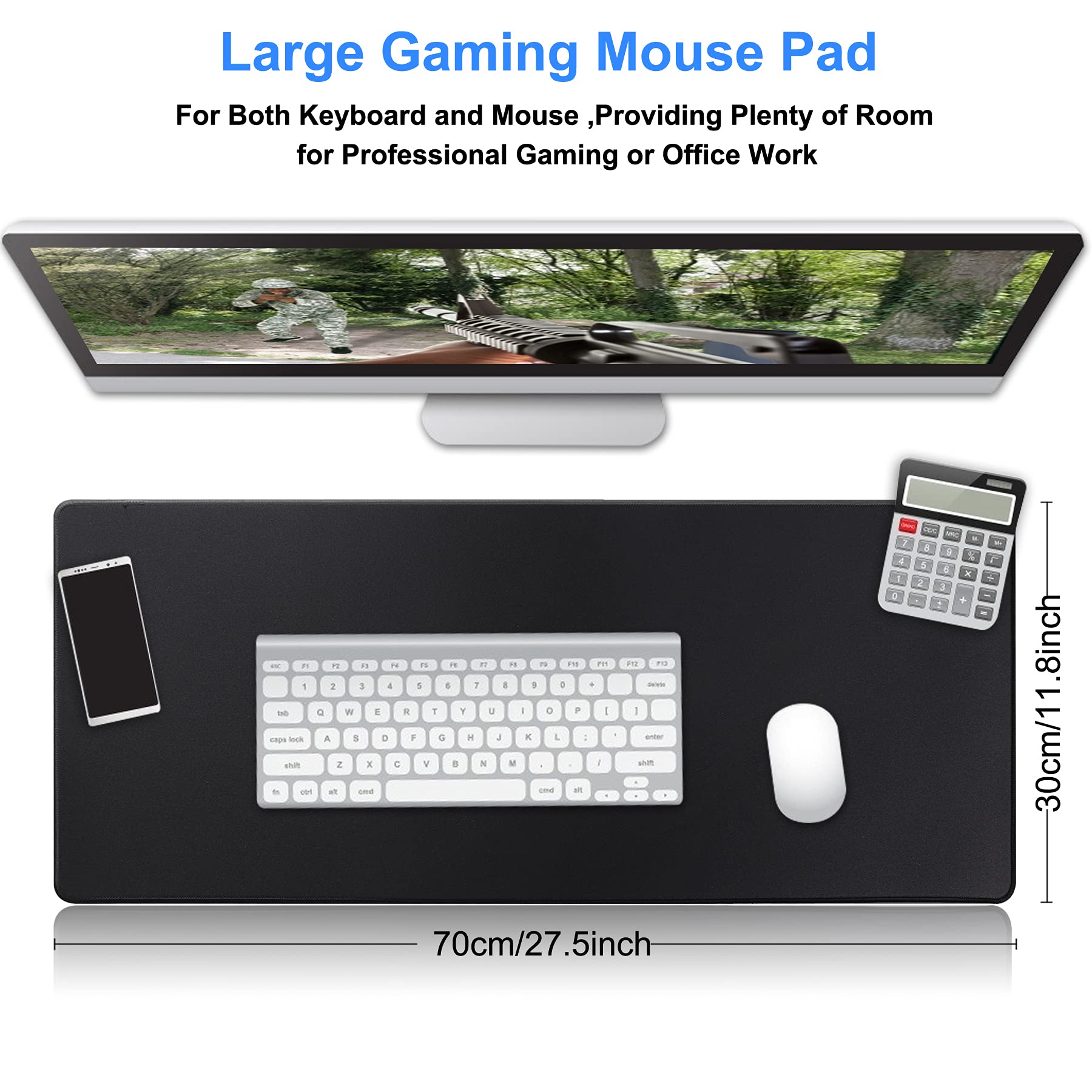 Hoshen Tappetino Mouse Gaming Extra Large 60x30 Cm: Bordi Cuciti, Impermeabile, Base Antiscivolo, Blu