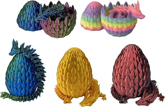 5 Pack 3D Printed Dragon Eggs with Articulated Crystal Dragons Inside, Glow-in-the-Dark Rainbow Easter Mystery Dragon Egg Set, Home & Office Desk Decorations