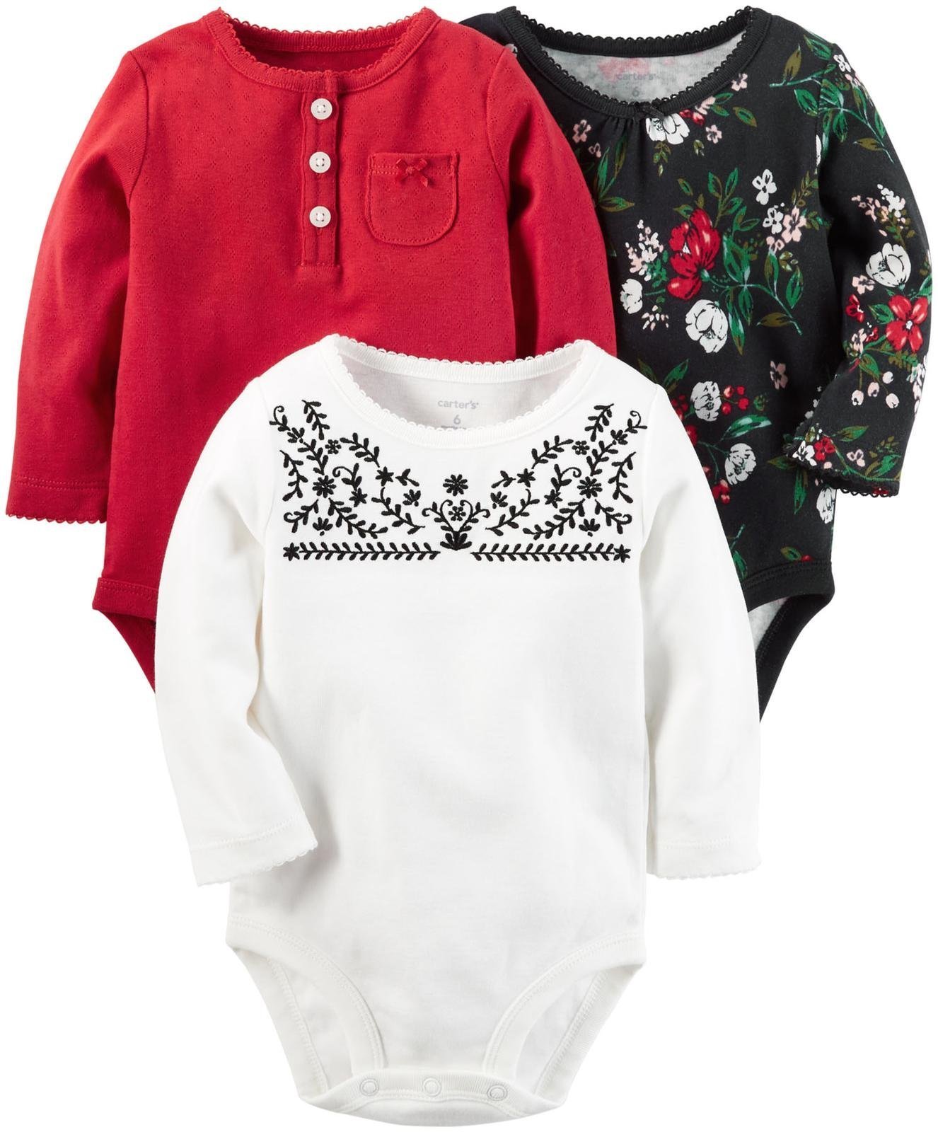 Carter's Baby Girls' Multi-Pk Bodysuits 127g197, Black/White/Red, 3M