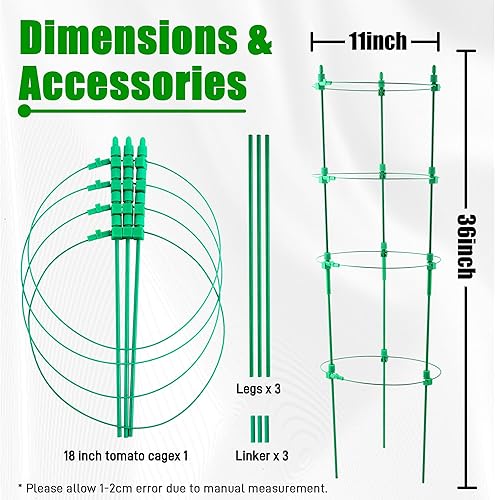 Miniatura 2 de Jaula de tomate ajustable para soporte de plantas de 36 pulgadas, enrejado de pepino de jardín, estaca para plantas con 4 anillos ajustables,
