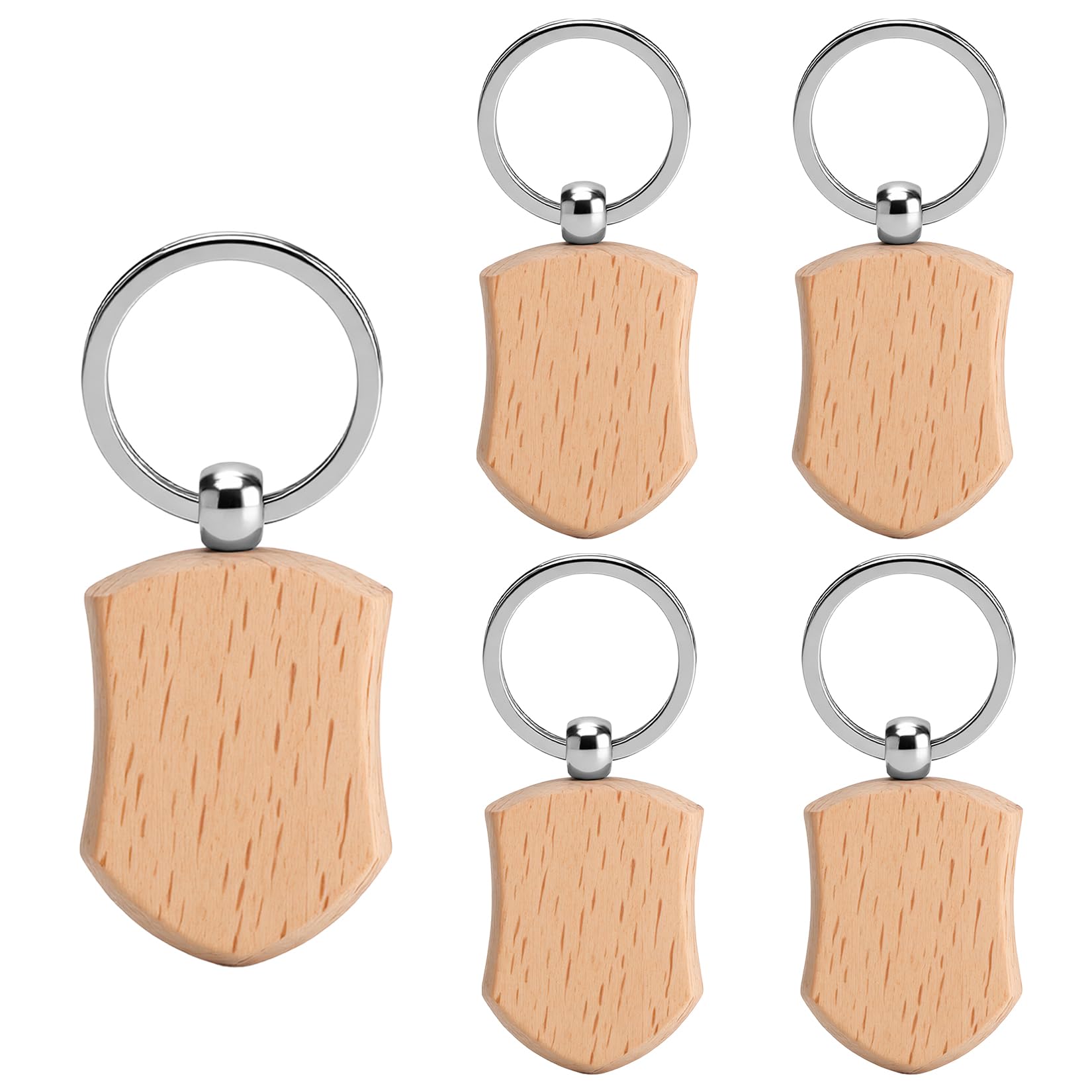 DAJMAIEZ 25 Pcs Wood Keyrings, Round Wooden Key Tag Blanks for DIY Crafts, Pyrography & Engraving (Shield-shaped) — image 1