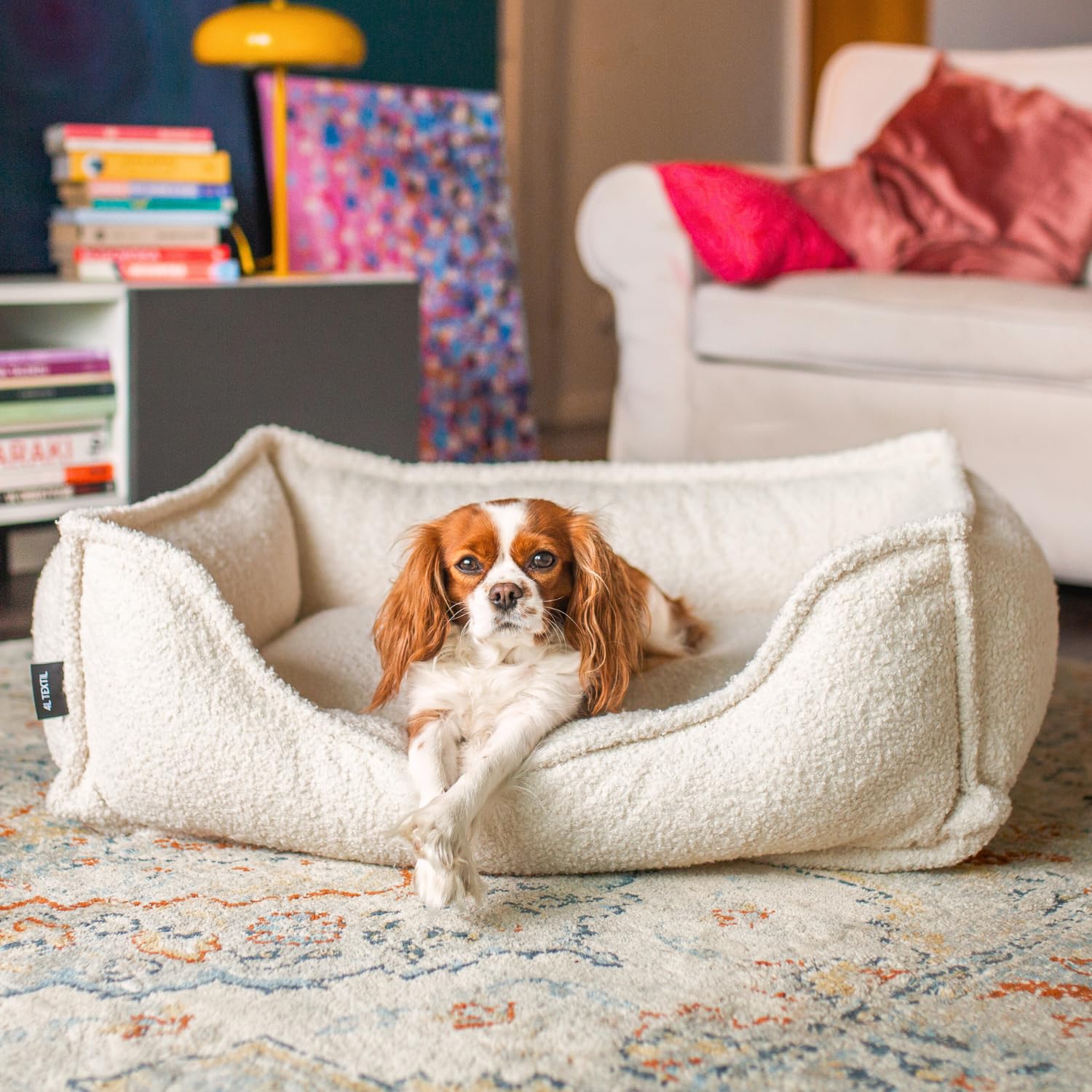 4L Textil Cama para perros de Bouclé Leo Premium-Line, ortopédica, mullida, con espuma viscoelástica (beis, 80 x 60 cm)