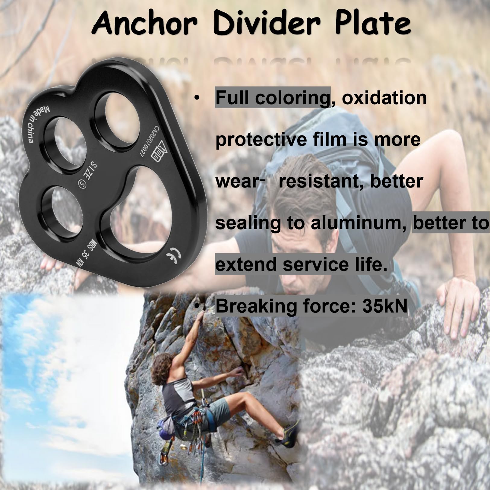 Placa De Aparejo 35kN - Para Escalada, Descenso, Hamacas De Yoga, Aleación De Aluminio, 3 Agujeros