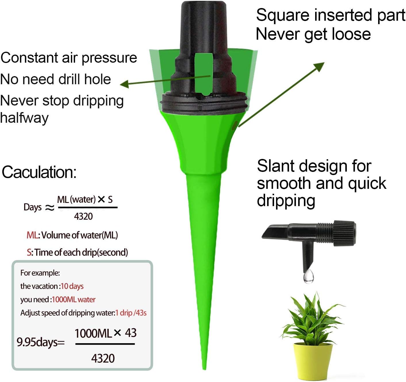 SERENDIPPER Plant Watering Spikes for Different Diameter Bottles, Automatic Irrigation Spikes with Adjustable Dripping Speed, Constant Watering Self-Dripping Irrigation Plant Waterer with No Leak