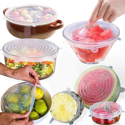 Tapas elásticas de silicona reutilizables para almacenamiento de alimentos, fundas elásticas para tazones redondos y rectangulares, tarros, vasos,