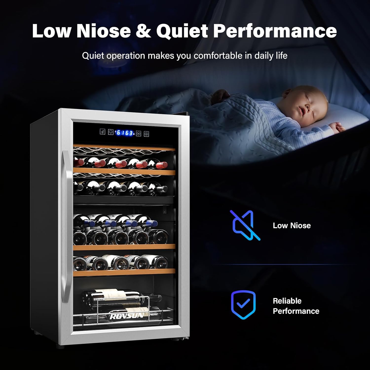 ROVSUN 33 Bottle Wine Fridge, Dual Zone Wine and Beverage Refrigerator with Independent Temp & LED Control Panel, Freestanding Wine Cooler Chiller for Red White Wine, Champagne, Beer