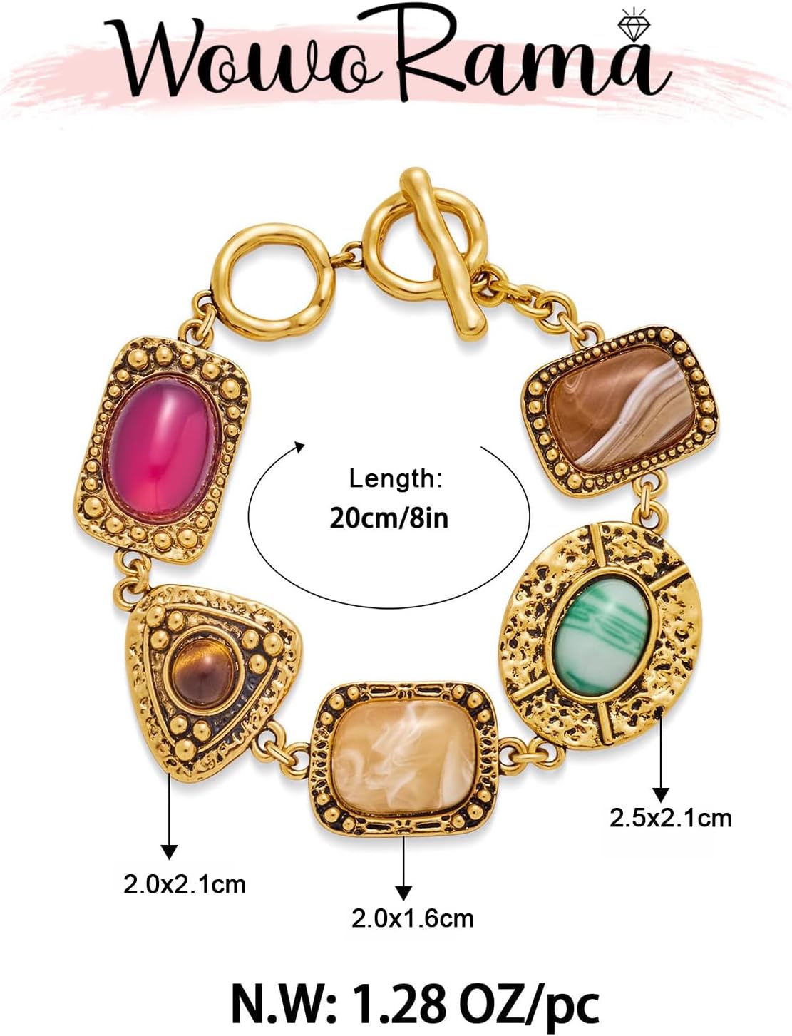 WOWORAMA Vintage Gold Bracelet for Women Chunky Statement Bracelets Colorful Geometric Resin Stone Bracelets Hammered Gold Chain Bracelets Jewelry - Image 6