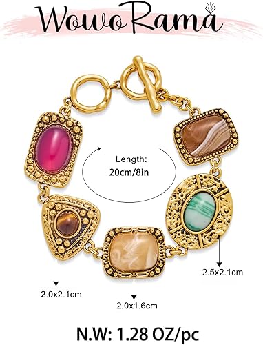 Miniatura 6 de WOWORAMA Pulsera de oro vintage para mujer, pulseras gruesas de resina geométrica, pulseras de piedra de resina martillada, pulseras de cadena de