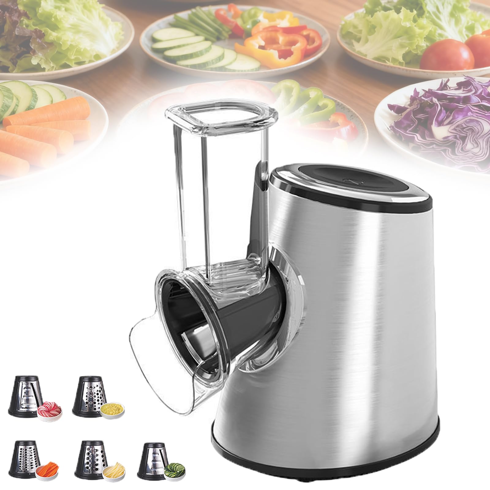 Yxyljoz 800W Rotary Cheese Grater,Electric Cheese Grater Machine,Large Diameter 3.5 In With 5 Stainless Steel Blades,Easy To Clean,One-Click Operation For Salads,Burritos,Pizzas,Desserts