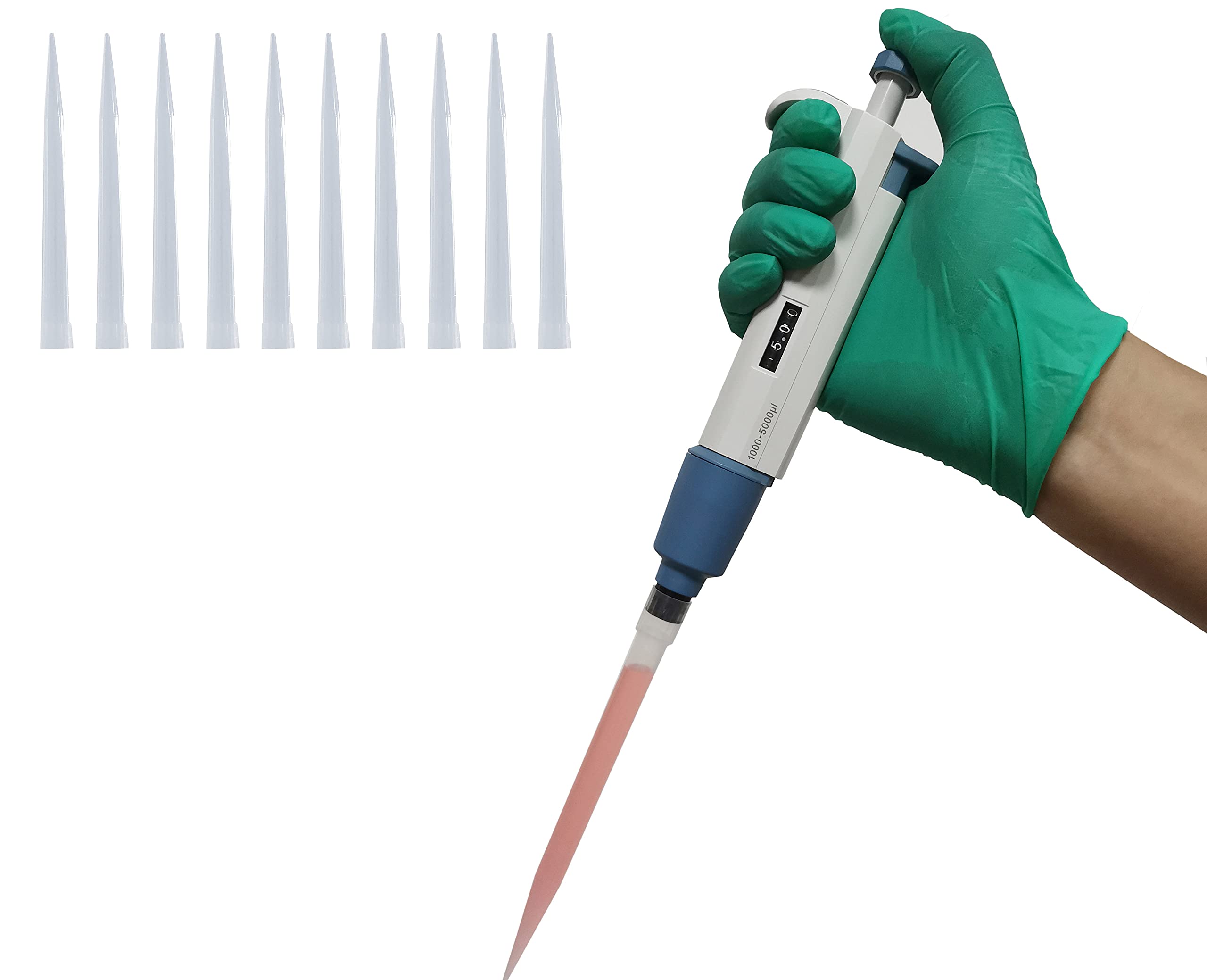 5 ml Labor-Pipette, verstellbar, 1000–5000 µl Pipette mit 100 Stück 5 ml Universalspitzen.