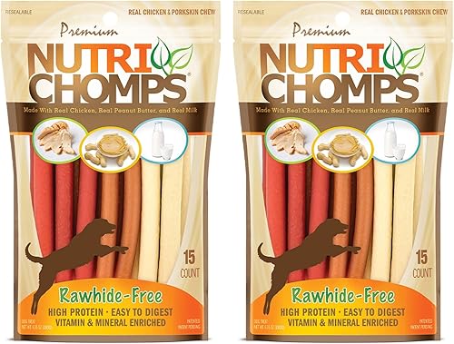 NutriChomps - Masticables para perros, giros de 5 pulgadas, fáciles de digerir, golosinas para perros sin piel cruda, 15 unidades, pollo real,