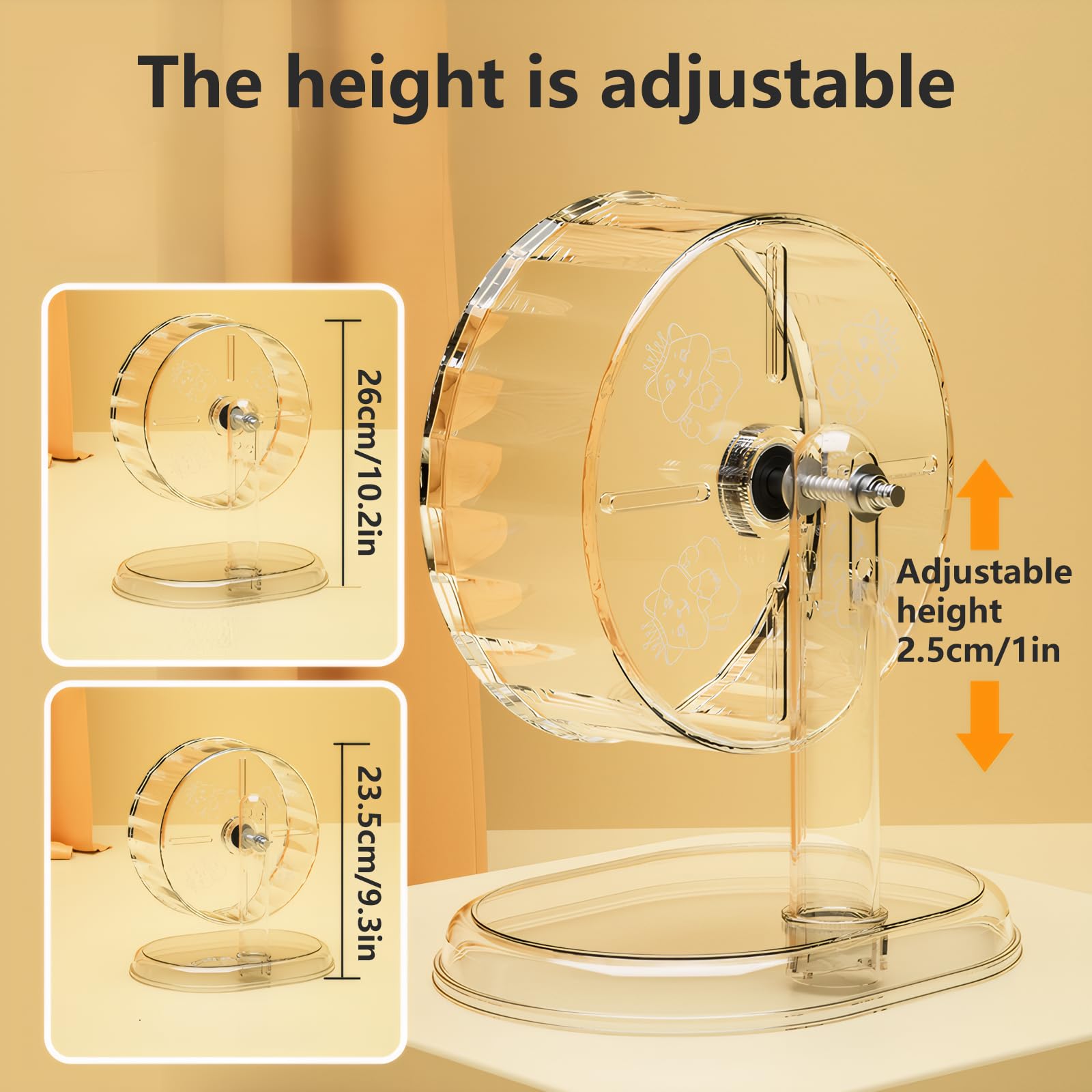 Silent Hamster Wheel – 9.5 Inch Syrian Hamster Running Wheel, Anti-Skid & Height Adjustable, Easy to Clean (9.5inch) - image 6