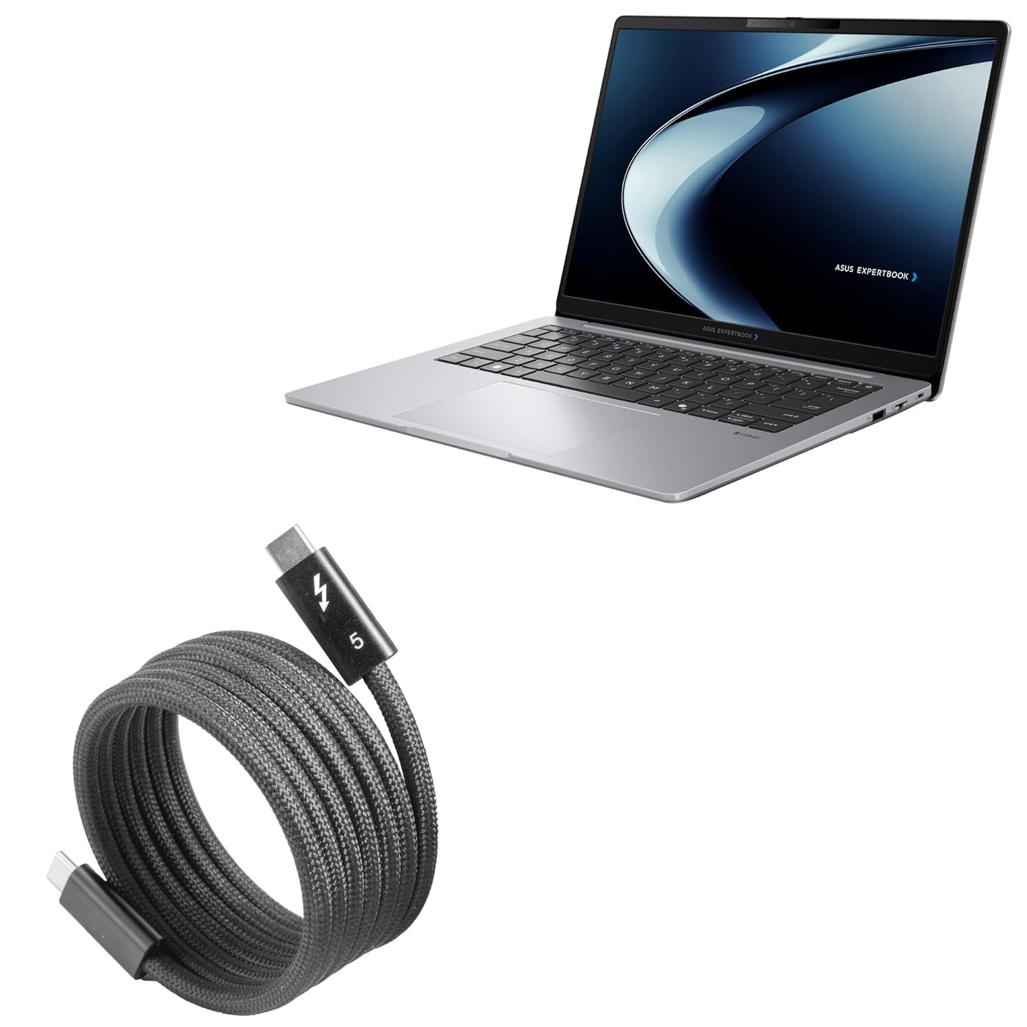 BoxWave Cable Compatible with ASUS ExpertBook P3 G2 (16 in) - SnapWrap Thunderbolt 5.0 Cable (5ft 240W), Magnetic Self-Coiling Nylon Braided Retractable - Jet Black