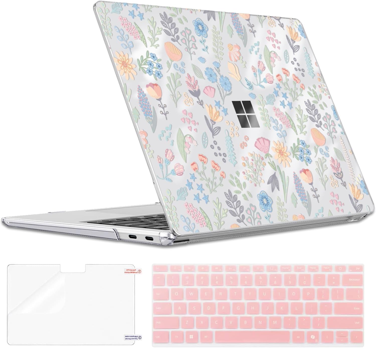 Slim Protective Case for Microsoft Surface Laptop 13 inch Copilot+PC 2025 (Model 2095), Lightweight Anti-Scratch Printed Pattern Plastic Hard Shell Case Cover, Starry Sky Flowers