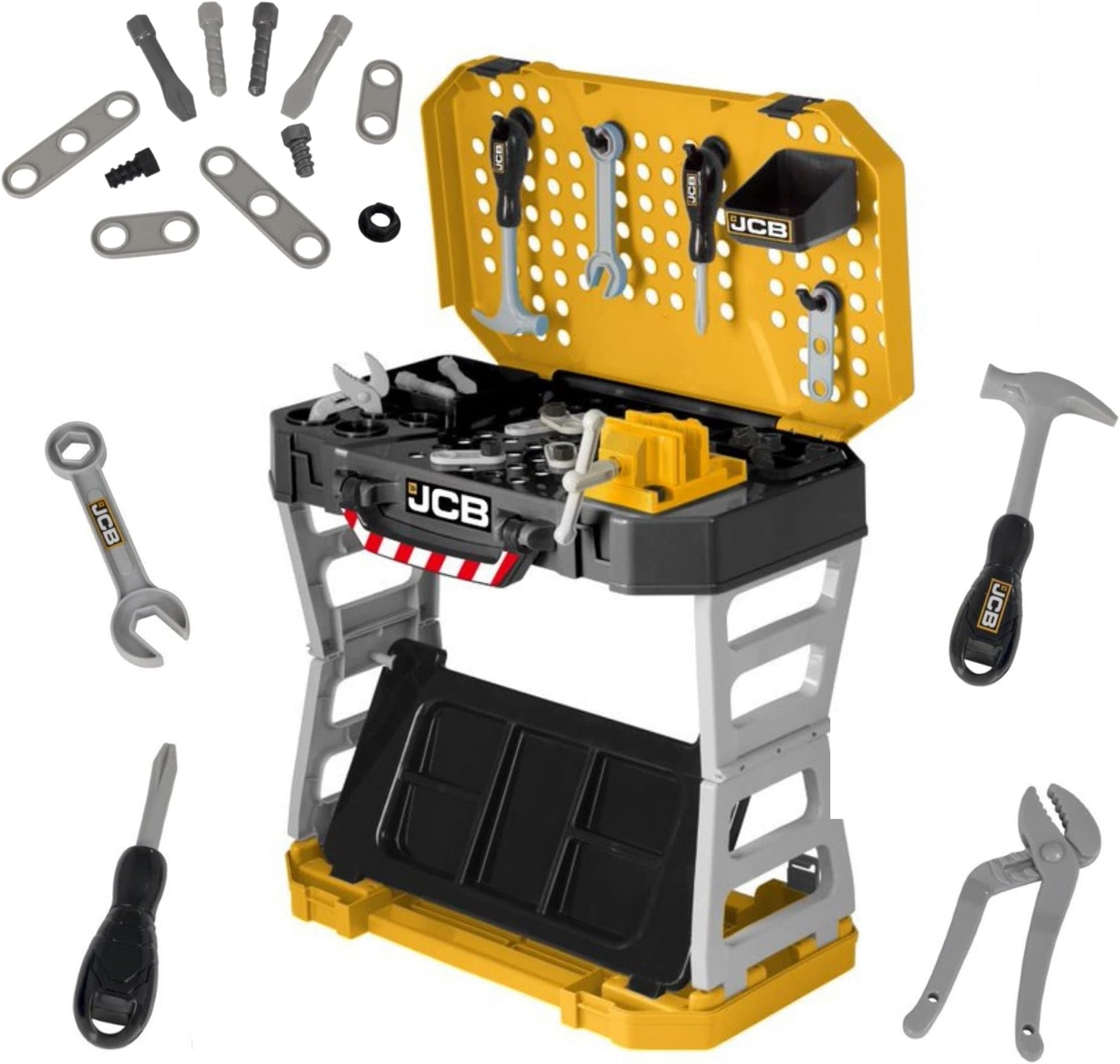 JCB POP UP COMPACT WORKBENCH ACTIVITY CHILDREN KIDS BOYS TOY GIFT WITH TOY TOOLS