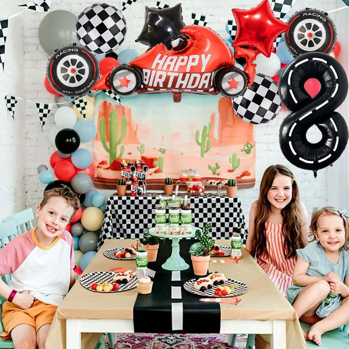 Race Car Balloons 40 Inch Racetrack Number 8 Balloon for Boys 8th Race Car Birthday Party Decorations image 4