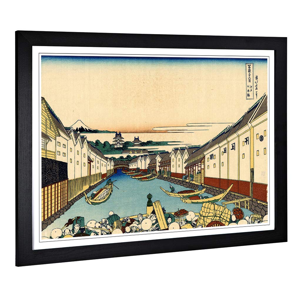 Big Box Art Framed Print of Hokusai Japanese Oriental Nihonbashi Design | Wall Art Picture | Home Decor for Kitchen, Living Room, Bedroom, Hallway, Black, A2 / 24.5x18 Inch / 62x45cm