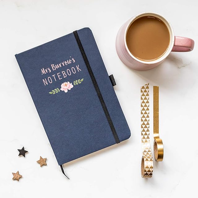 Stickerscape Personalised Flower Plans Heart Notebook | Gift for School Teacher, Friend Or Family Member | A5 Lined Hardback | Recycled Paper | Black or Blue (Blue)