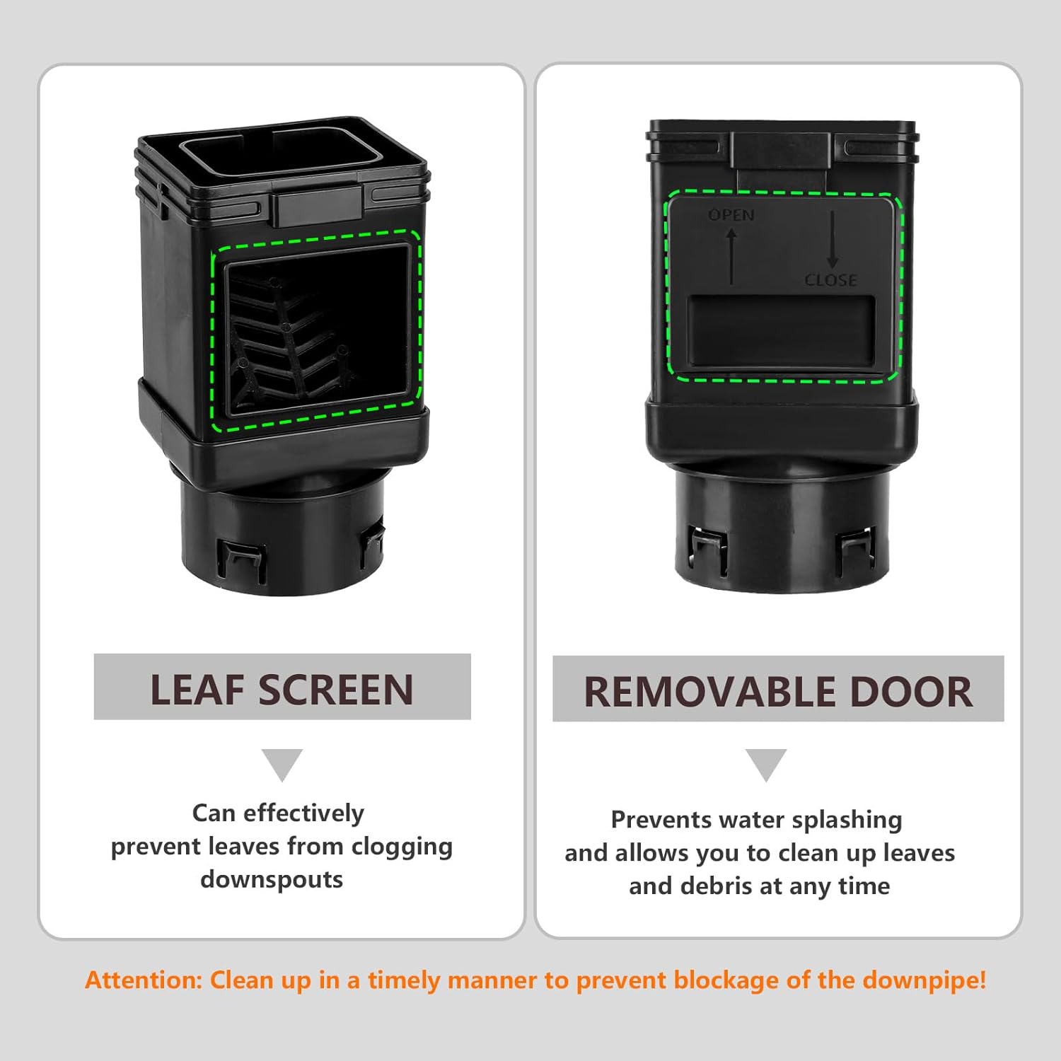 Downspout Filter, Downspout Leaf Filter, Gutter Downspout Guard, Downspout Screen Filters, Leaf Removers（2PCS） (Black)