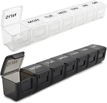 2 Pack Weekly Pill Organizer, Large 7 Day Pill Case, Daily Vitamin Case ...