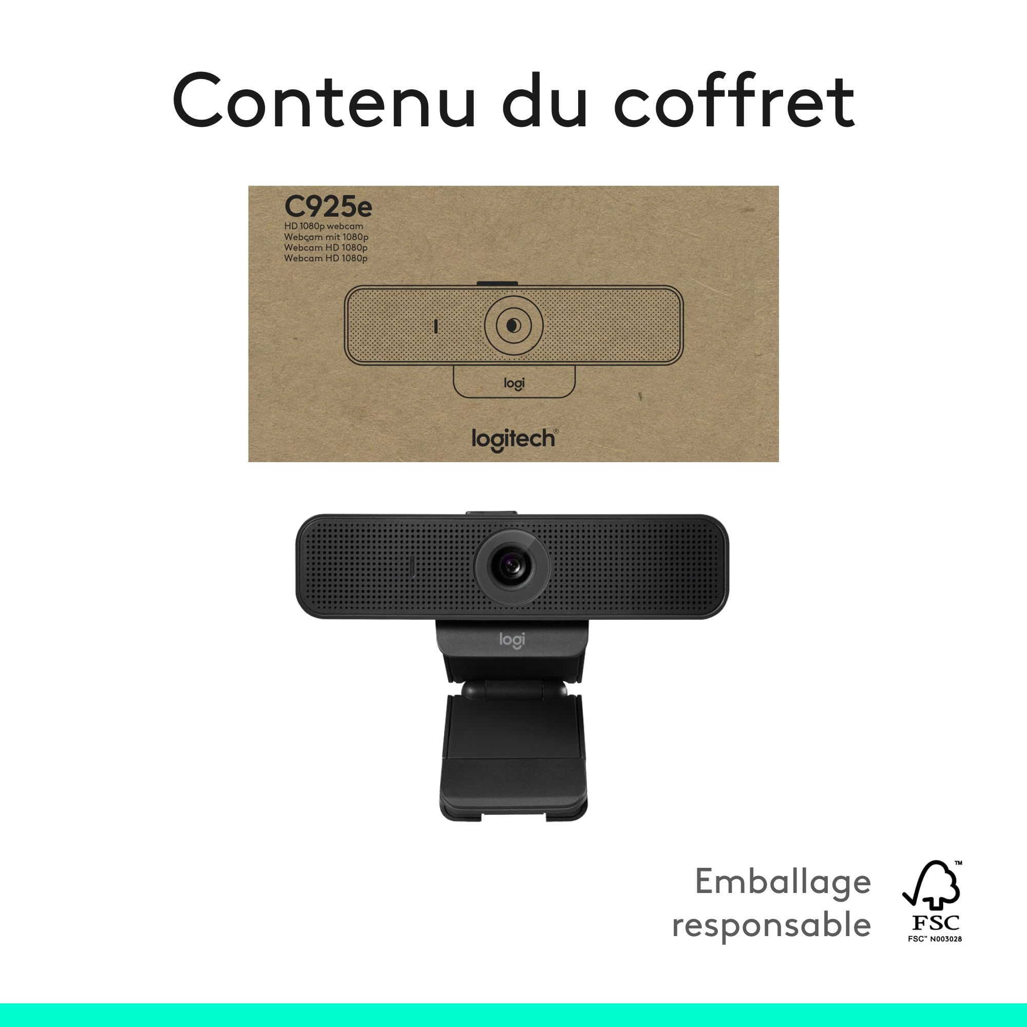 Logitech C925e, Webcam Professionnelle, vidéo HD 1080p/30 IPS, Correction lumière, autofocus, Son Clair, obturateur confidentialité, pour Microsoft Teams, Google Meet, Skype, WebEx, Cisco – Noir