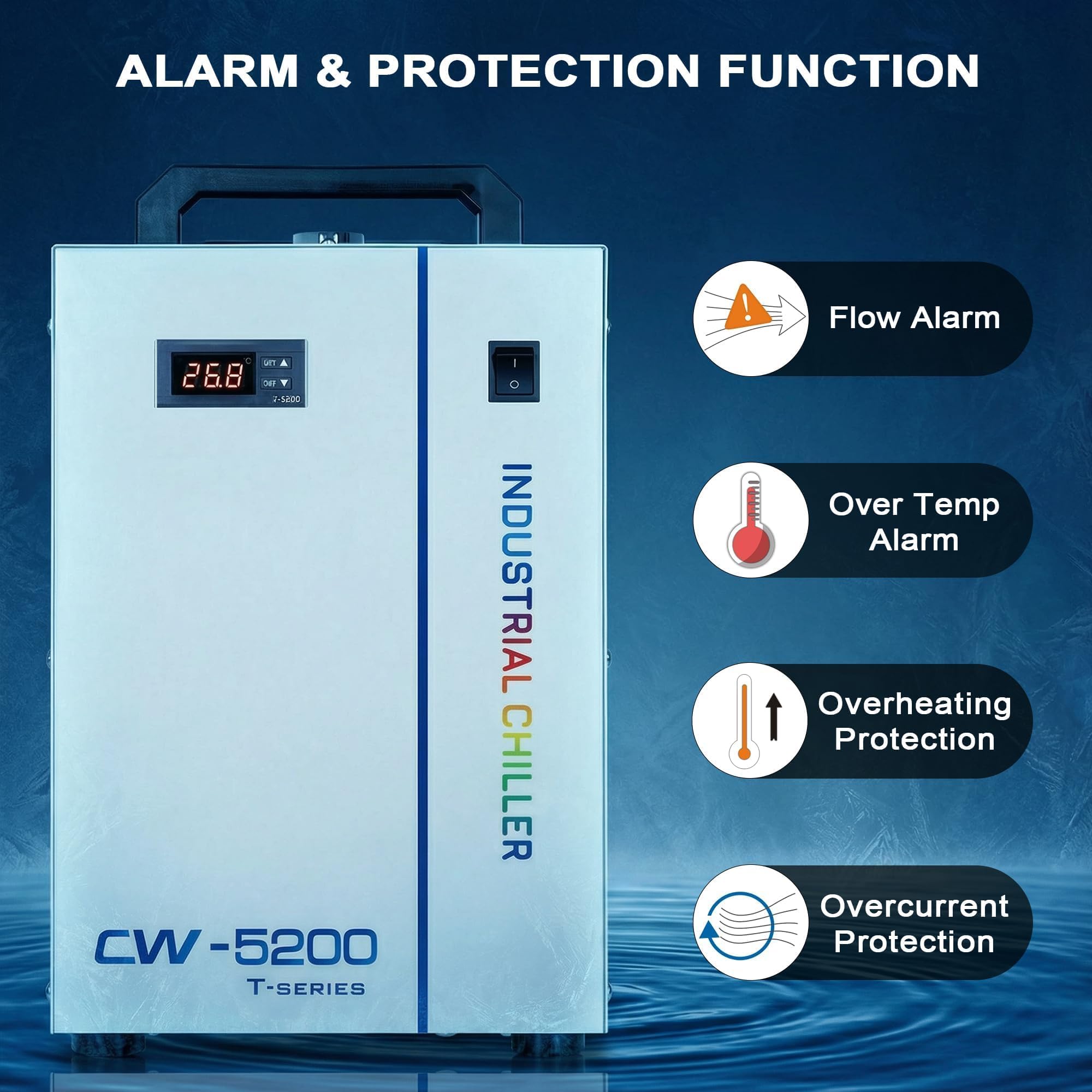 S&A Genuine CW-5200TH Industrial Water Chiller Enfriador de Agua Industrial 7L Capacidad para máquinas de Grabado y Corte por láser de CO2 de 80W-150W