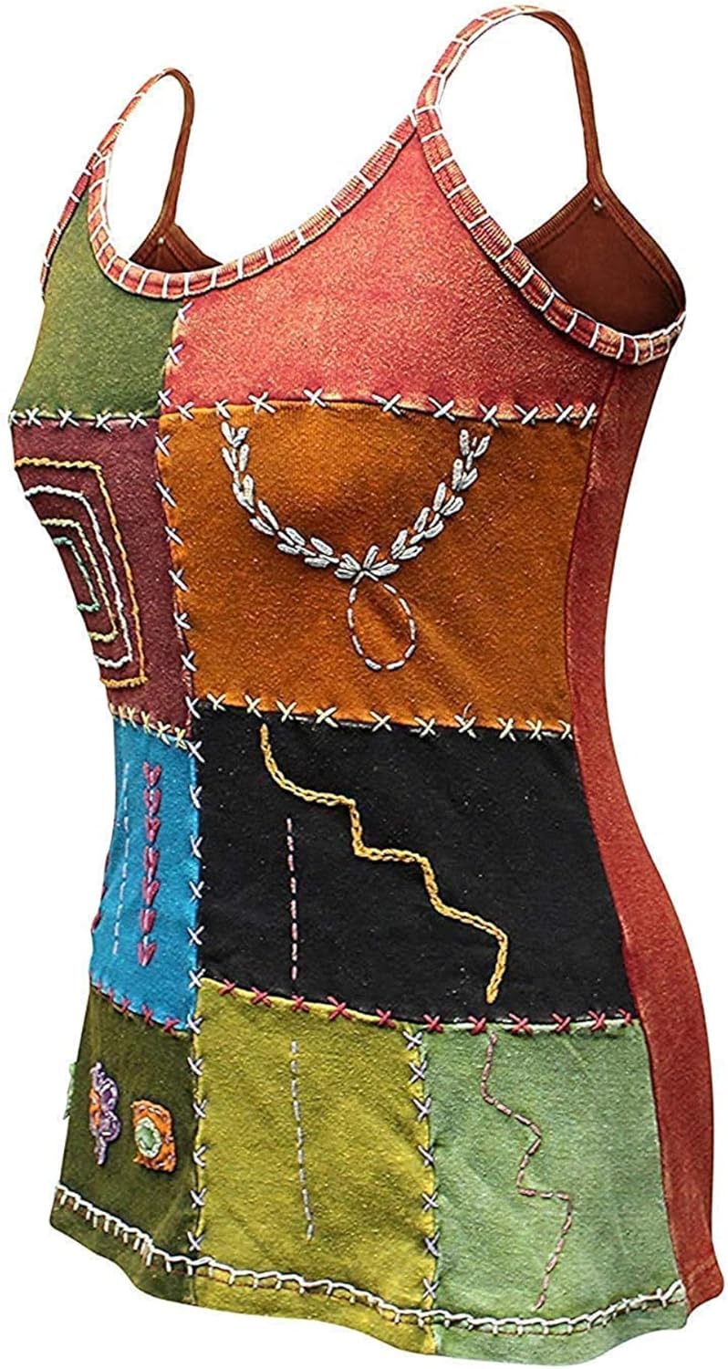 Shopoholic Fashion Women Hippy Patchwork Summer Tank Top Boho Sleeveless Cotton Festival Vest - Image 2