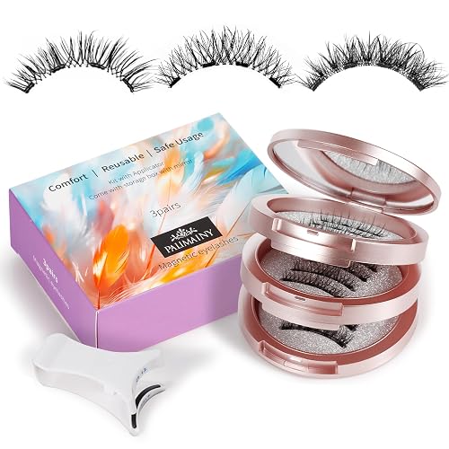 Palimainy Magnetic eyelashes,3pairs,3styles,natural,wispy,magnetic eyelashes with applicator,No glue needed,Reusable，Easy to apply