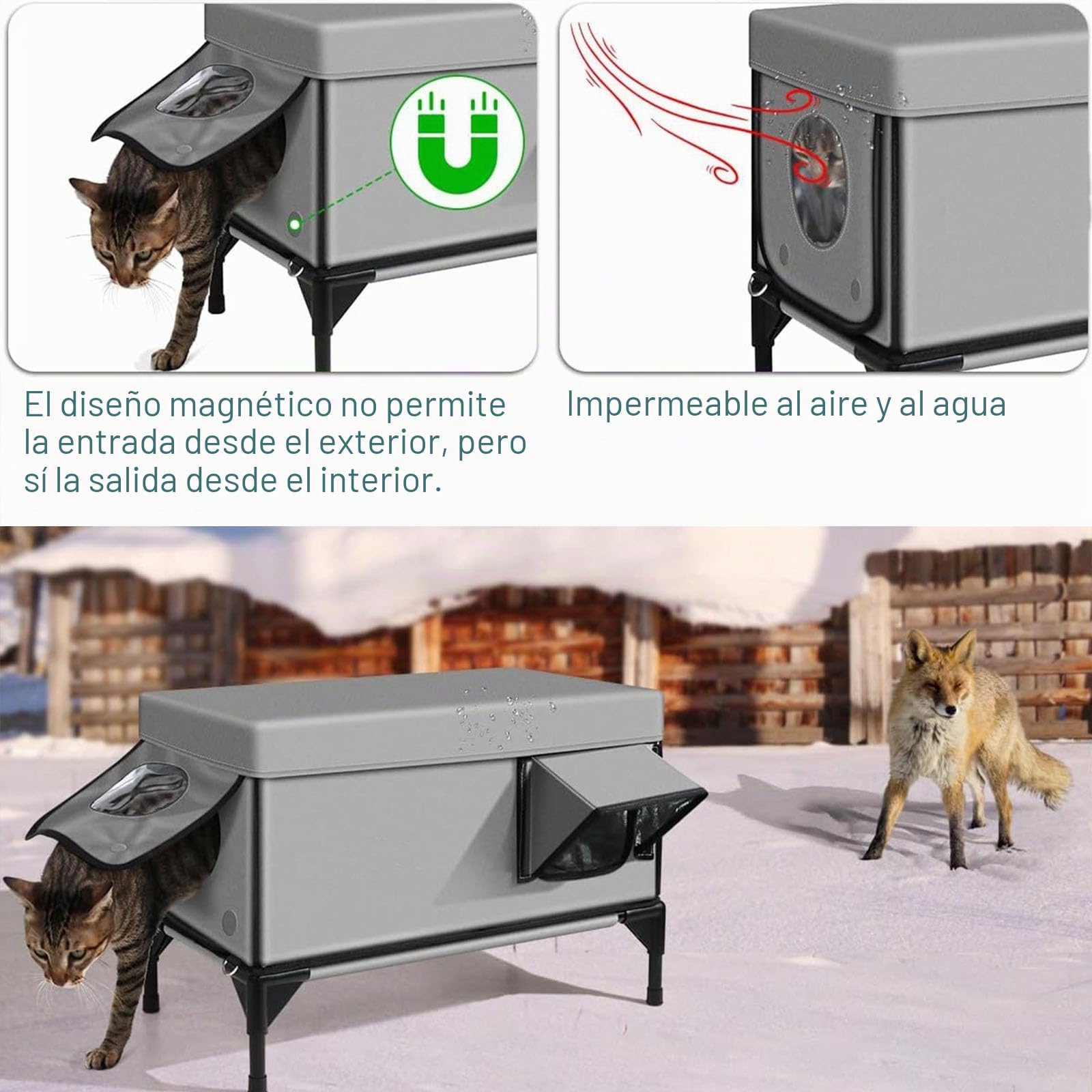 Casa para Gatos En El Exterior con Calefacción En Invierno,Extremadamente Aislada Y Resistente A La Intemperie,Refugio Elevado para Gatos Callejeros con Aleros Impermeables M(53 * 33 * 30cm)