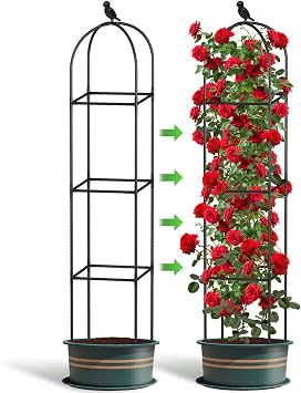 Garden Obelisks for Climbing Plants, 175cm 6ft Obelisks Garden Trellis for Climbing Plants, Waterproof Metal Square Rose Supports Sweet Pea Frame With Large Space, 1 Pack Climbing Plant Support
