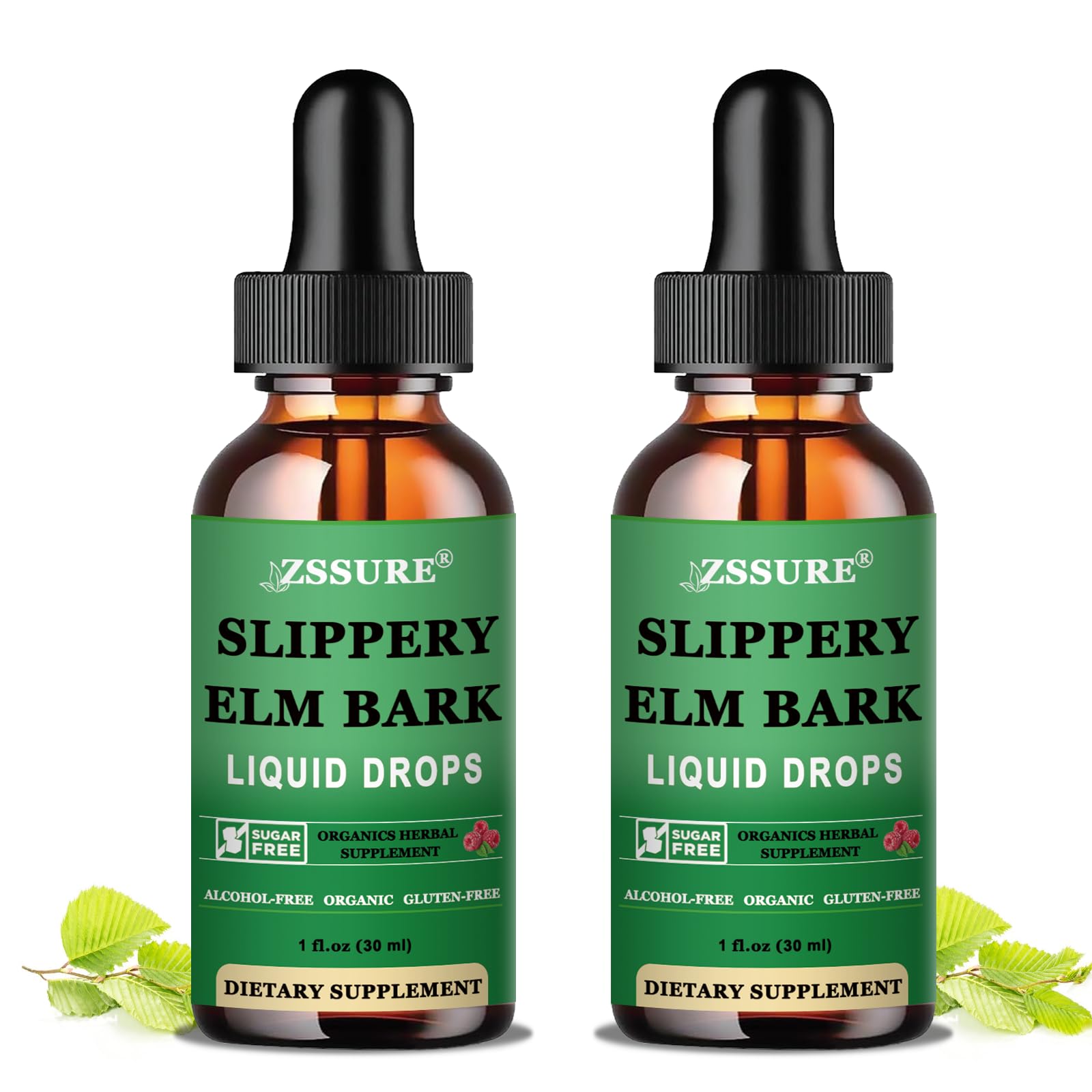 (2 Pack) Slippery Elm Bark Liquid Drops, Pure Organic Slippery Elm Extract 1000mg for Digestive Gut Health, Liquid Slippery Elm Tincture Herbal Supplement, Vegan, Alcohol Free, Non-GMO, Gluten Free