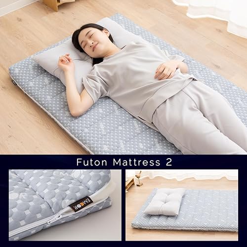 Miniatura 9 de EMOOR Colchón de futón híbrido plegable, espuma de uretano de alta resistencia 150N con funda acolchada lavable, individual, tapete para dormir de