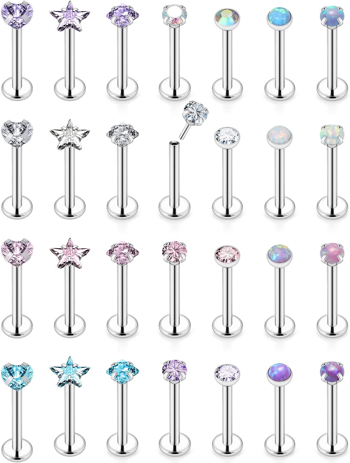 Vsnnsns 14K Gold Plated 16G 18G 20G Threadless Nose Rings Studs Flat Back Earrings Stainless Steel Tragus Helix Conch Earrings Stud Snake Bite Lip Rings Labret Medusa Piercing Jewelry for Women Men