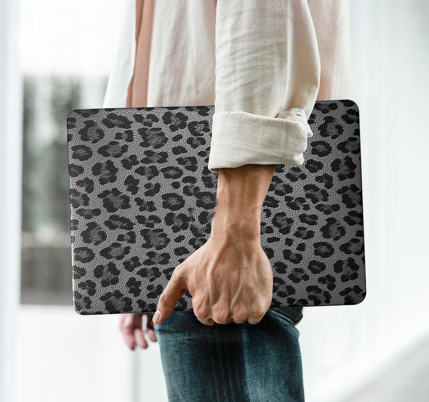 Compatible with MacBook Air 15 inch Case 2025 2024 2023 M4 A3241 M3 A3114 M2 A2941,for Mac Air15 M3 Leather Cheetah Print Hard Shell&Keyboard Cover for MacBook 15 M4 Plastic Cases,Leopard Black - Image 3