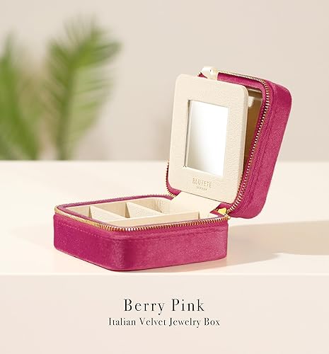 Miniatura 3 de BLUTETE Joyero organizador de viaje de terciopelo con anillos de espejo aretes collares caja organizadora de almacenamiento verde salvia