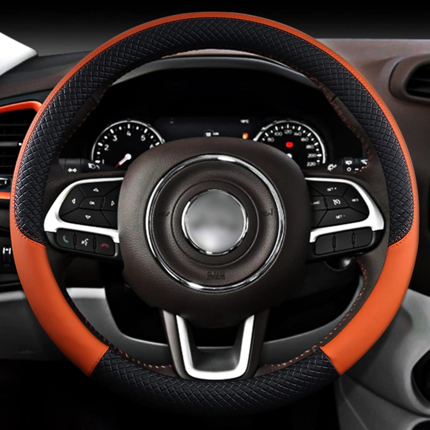 for Jeep Renegade 2014-2021, Leather Car Steering Wheel Cover Anti Slip Auto Interior Accessories Interior Details
