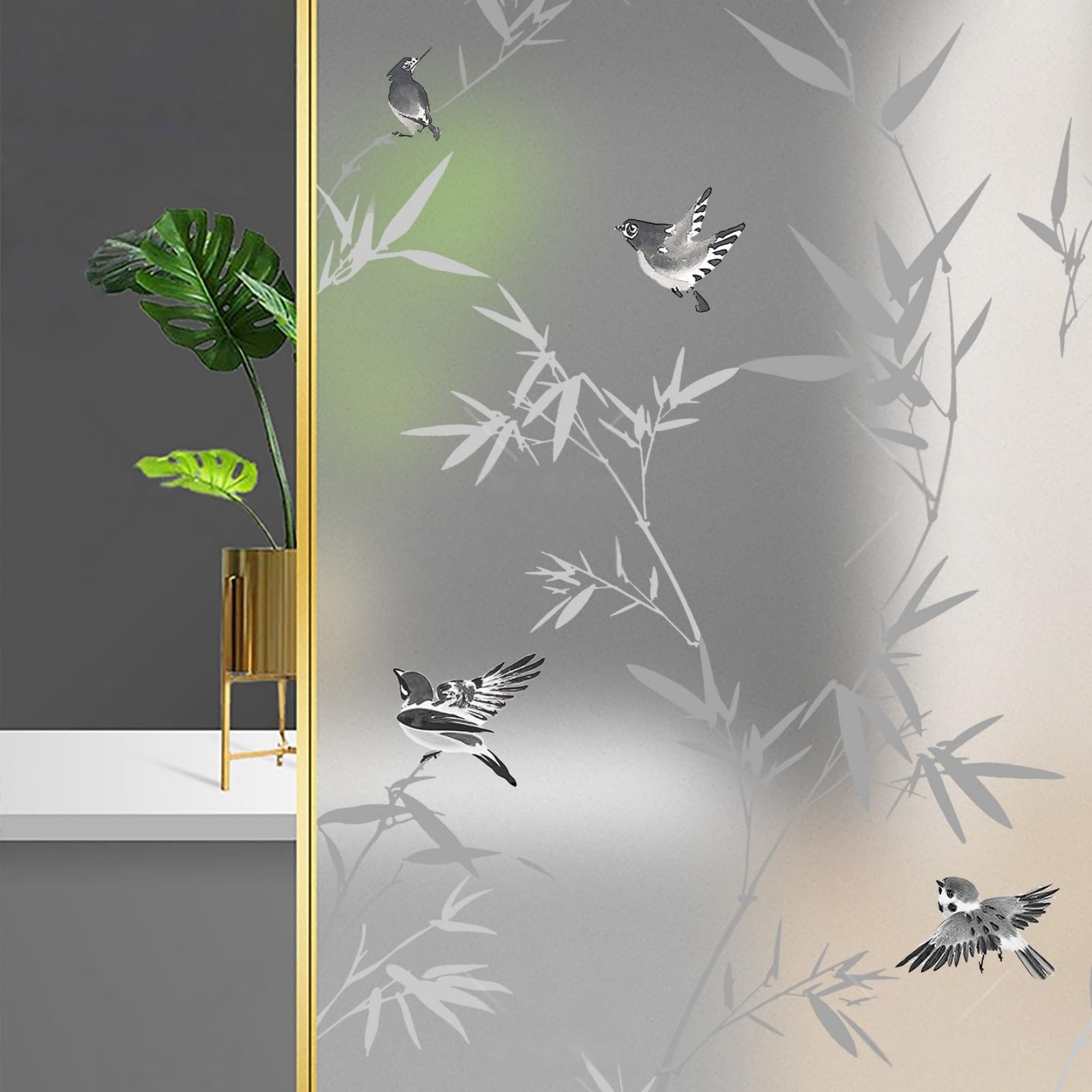 Window Glass Privacy Film Static Cling Decorative PVC Film Frosted Privacy Screen For Glass Doors Uv Window Film Heat Blocking Bathroom Window Film Kitchen Glass Door Protection(90x100cm)