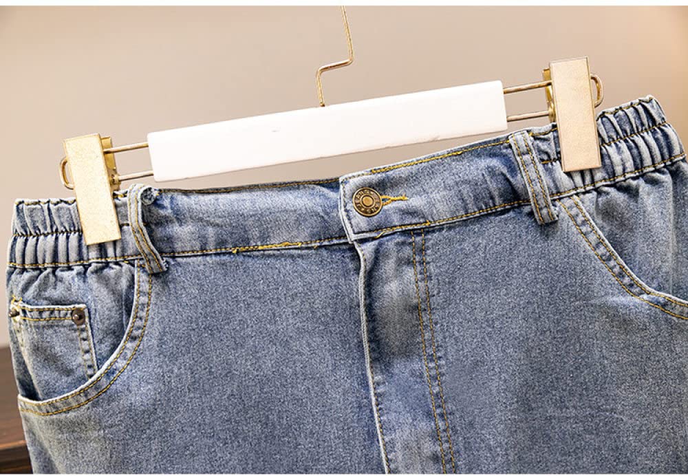 Gonna Donna,Gonna Midi da Donna Gonna Diritta in Denim Elasticizzato A Vita Alta Elastica con Tasca A-Line Increspato Plus Size al Ginocchio Gonne Lunghe per Ragazze Signore,XL